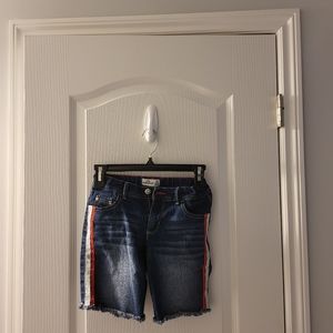 Girl's Jordache blue jean shorts with red & silver glitter stripes size 10